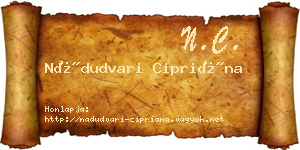 Nádudvari Cipriána névjegykártya